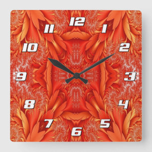 Delicate Feather Fractal Design - rood met cijfers Vierkante Klok