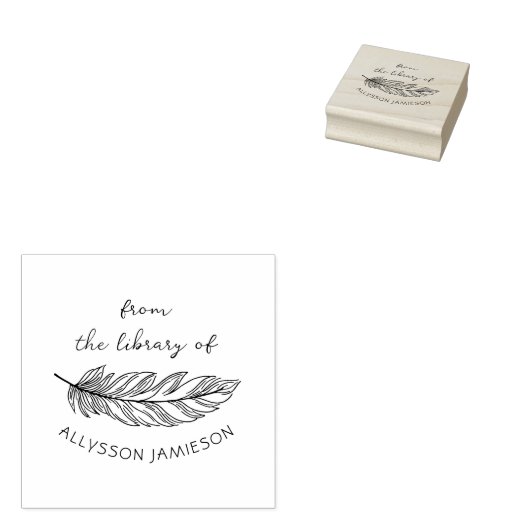 Delicate Feather Hand-written Custom Book Library Rubberstempel (Gestempeld)