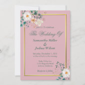 Delicate Floral and Gold Border Invitation Kaart (Voorkant)