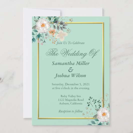 Delicate Floral and Gold Border Invitation Kaart (Voorkant)