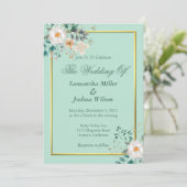Delicate Floral and Gold Border Invitation Kaart (Staand voorkant)