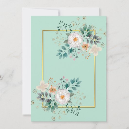 Delicate Floral and Gold Border Invitation Kaart (Achterkant)