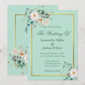 Delicate Floral and Gold Border Invitation Kaart (Voorkant / Achterkant)