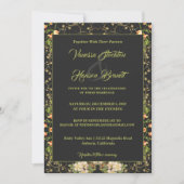 Delicate Floral and Gold Wedding Invitation Kaart (Voorkant)