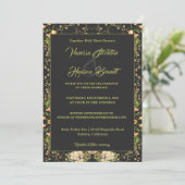 Delicate Floral and Gold Wedding Invitation Kaart (Staand voorkant)