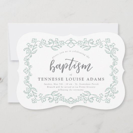 Delicate Floral Baby Baptism Invitation Kaart (Voorkant)