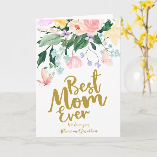 Delicate Floral Best Mam Ever Holiday Kaart (Gele Bloem)