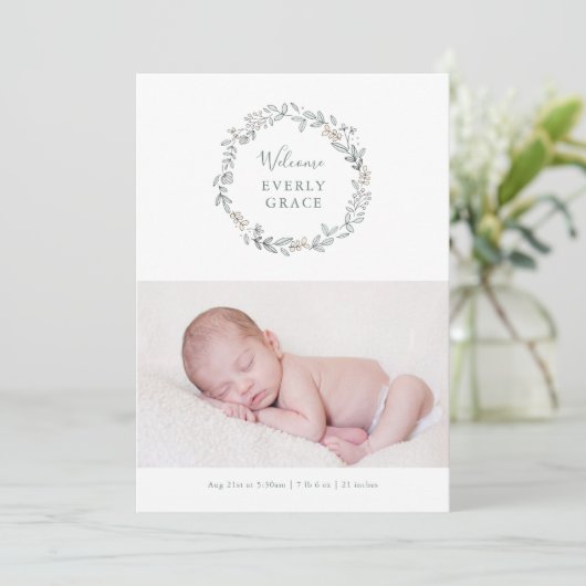 Delicate Floral Birth koninklijk Aankondiging (Staand voorkant)