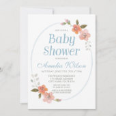 Delicate Floral Blue Baby shower Invitation Kaart (Voorkant)