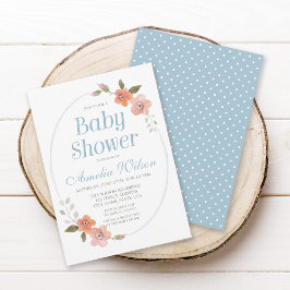 Delicate Floral Blue Baby shower Invitation Kaart
