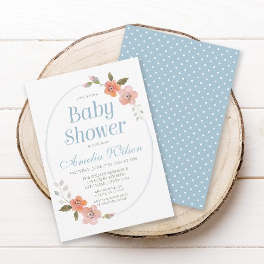 Delicate Floral Blue Baby shower Invitation Kaart