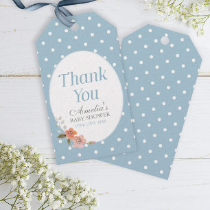 Delicate Floral Blue Polka Dot Bedankt Cadeaulabel