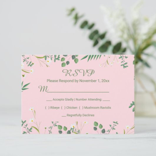 Delicate Floral Border RSVP Kaartje (Staand voorkant)