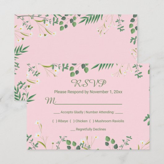 Delicate Floral Border RSVP Kaartje (Voorkant / Achterkant)