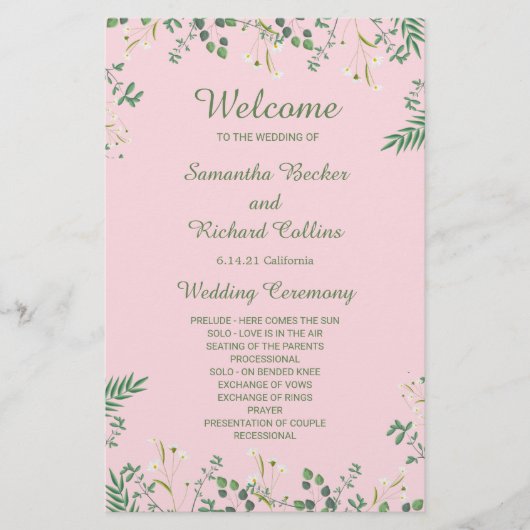 Delicate Floral Border Wedding Programme (Voorkant)