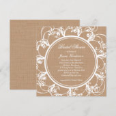 Delicate Floral Bridal Shower Invitation on Burlap Kaart (Voorkant / Achterkant)