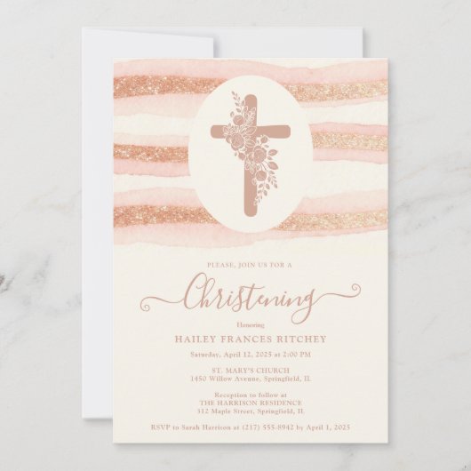 Delicate Floral Cross Romantic Rose Gold Kaart (Voorkant)