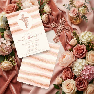 Delicate Floral Cross Romantic Rose Gold Kaart