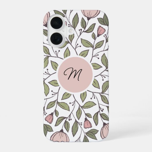 Delicate Floral Custom Monogram iPhone 16 Hoesje (Achterkant)