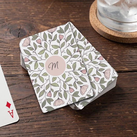 Delicate Floral Custom Monogram  Pokerkaarten