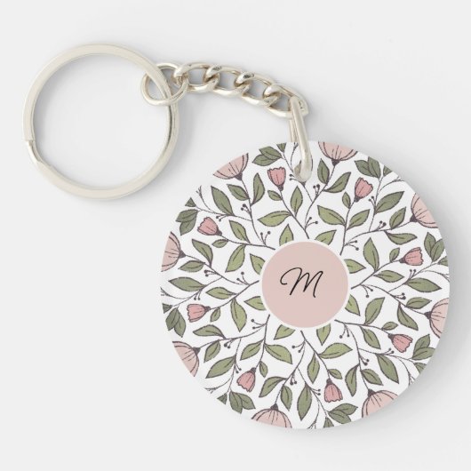 Delicate Floral Custom Monogram Sleutelhanger (Voorkant)