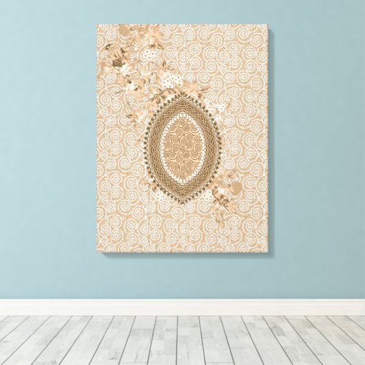 Delicate Floral Design op Beige Textured Canvas (Insitu (Houten vloer))