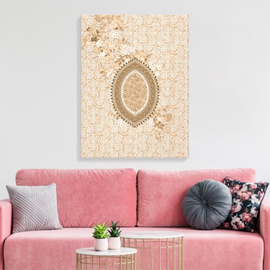 Delicate Floral Design op Beige Textured Canvas Afdruk (Insitu (Woonkamer))