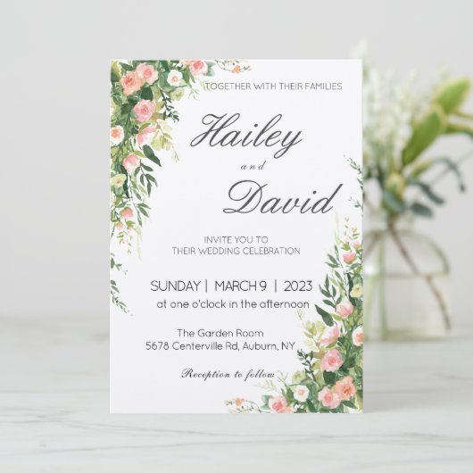 Delicate Floral Design Wedding Kaart (Staand voorkant)