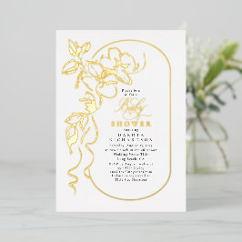 Delicate Floral Elegant Wit Baby shower Goud Folie Uitnodiging