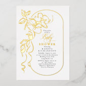 Delicate Floral Elegant Wit Baby shower Goud Folie Uitnodiging (Voorkant)