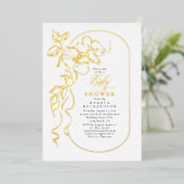 Delicate Floral Elegant Wit Baby shower Goud Folie Uitnodiging (Staand Voorkant)
