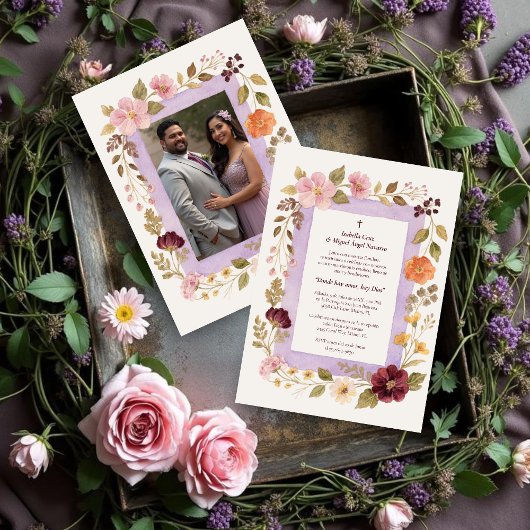 Delicate Floral Frame Christian Catholic Wedding Kaart