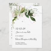 Delicate floral Greenery Save the Date Invitation (Voorkant / Achterkant)