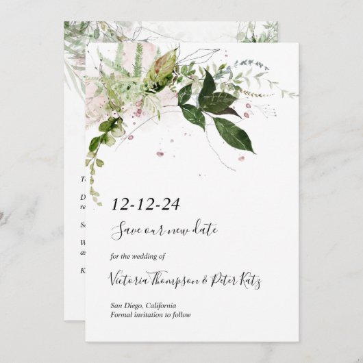 Delicate floral Greenery Save the Date Invitation (Voorkant / Achterkant)