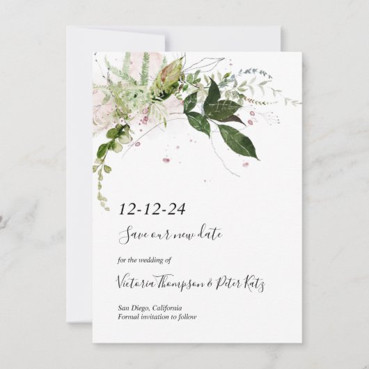 Delicate floral Greenery Save the Date Kaart (Voorkant)