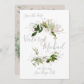 Delicate floral Greenery Save the Date Kaart (Voorkant / Achterkant)