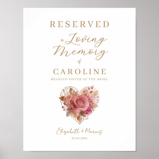 Delicate Floral Heart Loving Memory Reserved Seat Poster (Voorkant)