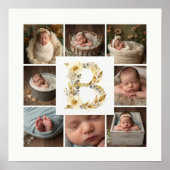 Delicate Floral Initial B 8-Photos Collage Newborn Poster (Voorkant)