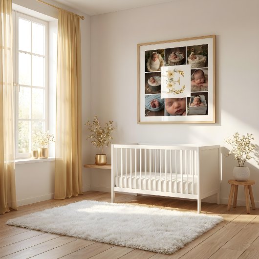 Delicate Floral Initial E 8-Photos Collage Newborn Poster