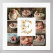 Delicate Floral Initial E 8-Photos Collage Newborn Poster (Voorkant)