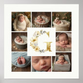 Delicate Floral Initial G 8-Photos Collage Newborn Poster (Voorkant)