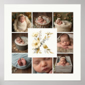 Delicate Floral Initial K 8-Photos Collage Newborn Poster (Voorkant)