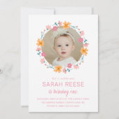 Delicate Floral Lijst Foto Kids Verjaardag Kaart (Voorkant)