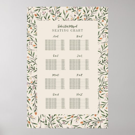 Delicate Floral Lijst Zitkaart op achternaam Poster (Voorkant)