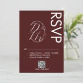 Delicate Floral Logo Wedding Burgundy RSVP Card Kaart (Staand voorkant)