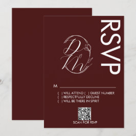 Delicate Floral Logo Wedding Burgundy RSVP Card Kaart