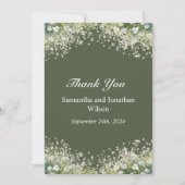 Delicate Floral Olijfgroen bruiloft Dank u kaart (Voorkant)