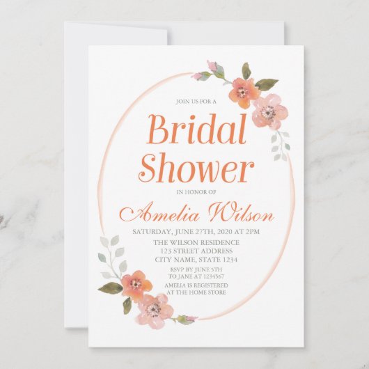 Delicate Floral Oranje Bridal Shower Kaart (Voorkant)