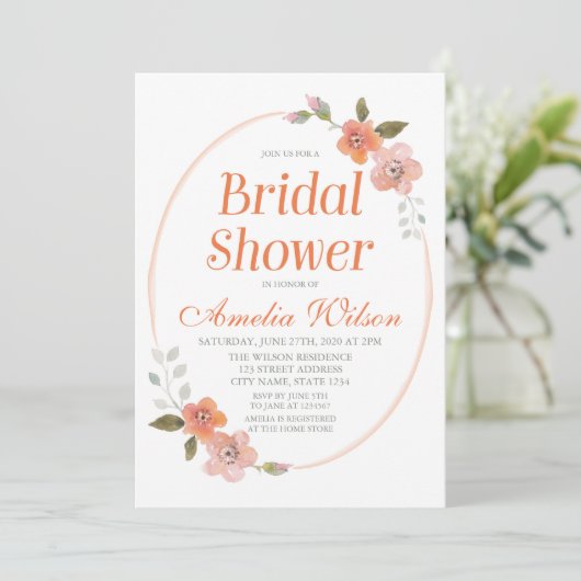 Delicate Floral Oranje Bridal Shower Kaart (Staand voorkant)