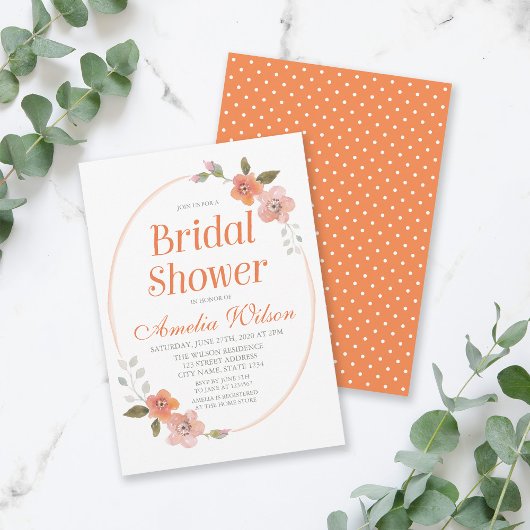 Delicate Floral Oranje Bridal Shower Kaart